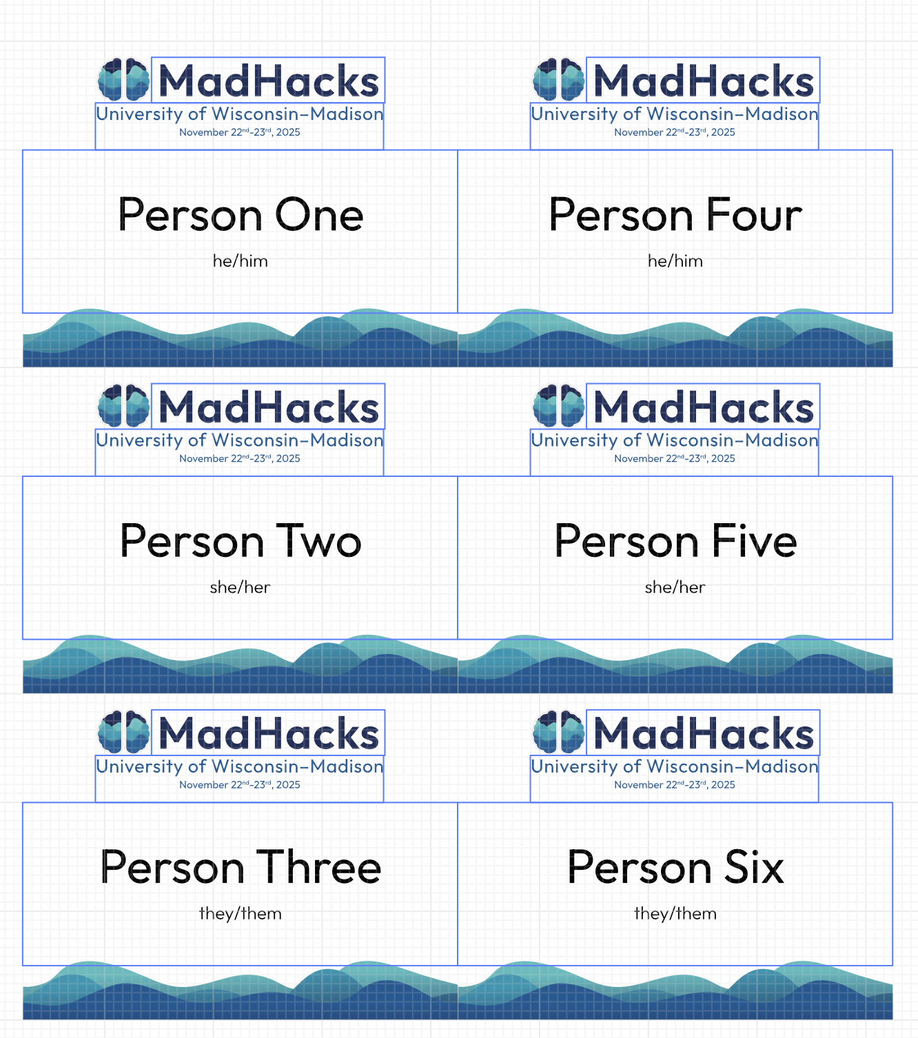 Tiled sheet of name tags