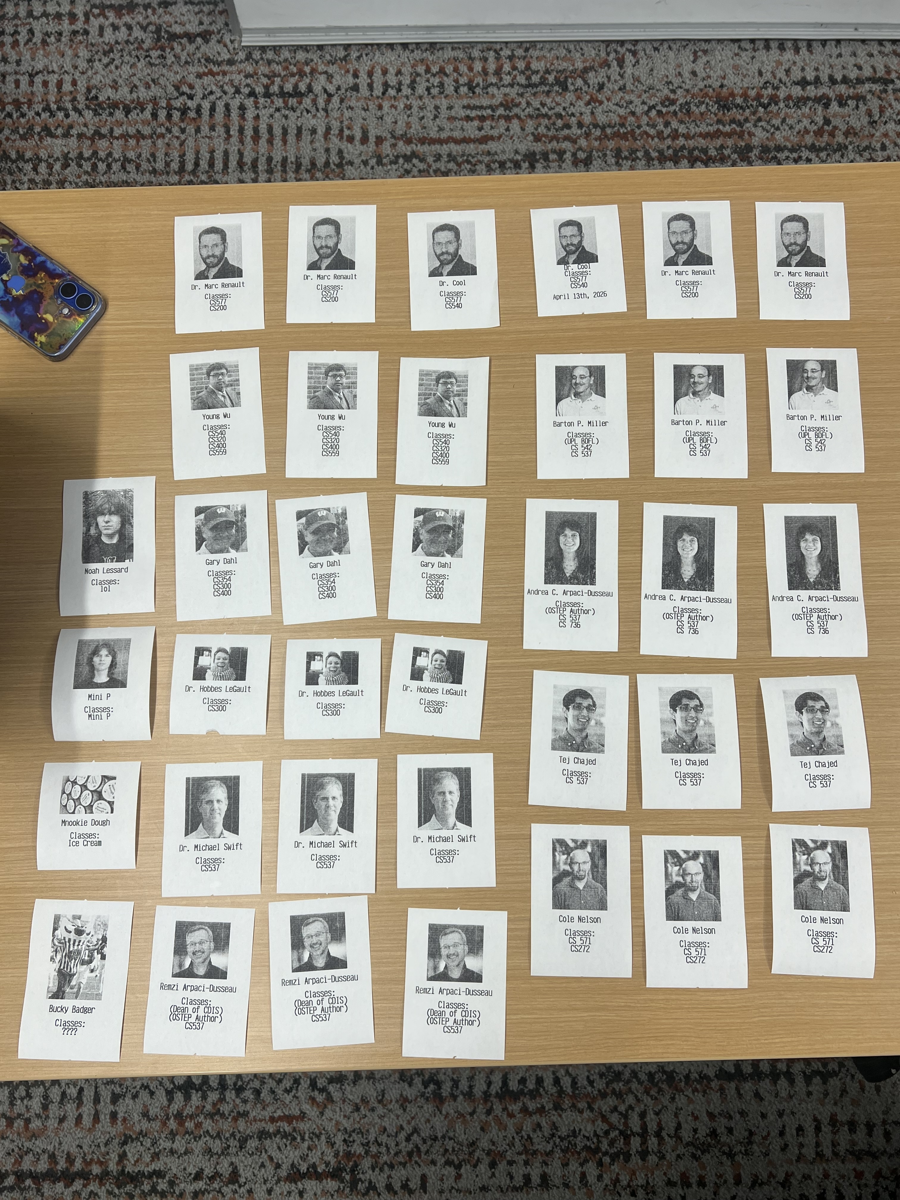 Receipt trading cards of UW comp sci professors
