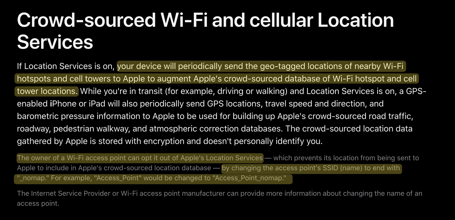 Apple support WPS opt out page